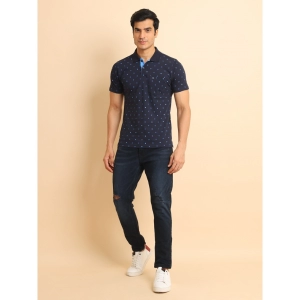 Generic Men's Casual Cotton Printed Polo Neck Half Sleeve T-Shirt (Navy)