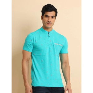 Generic Men's Casual Cotton Printed Mandarin Collar Half Sleeve T-Shirt (Seagreen)