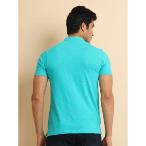Generic Men's Casual Cotton Printed Mandarin Collar Half Sleeve T-Shirt (Seagreen)