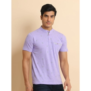 Generic Men's Casual Cotton Printed Mandarin Collar Half Sleeve T-Shirt (Lavender)