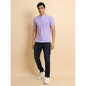 Generic Men's Casual Cotton Printed Mandarin Collar Half Sleeve T-Shirt (Lavender)