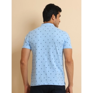 Generic Men's Casual Cotton Printed Mandarin Collar Half Sleeve T-Shirt (Skyblue)