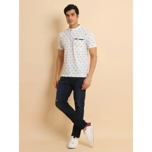 Generic Men's Casual Cotton Printed Mandarin Collar Half Sleeve T-Shirt (Offwhite)