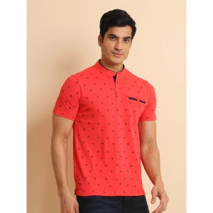 Generic Men's Casual Cotton Printed Mandarin Collar Half Sleeve T-Shirt (Red)