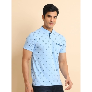 Generic Men's Casual Cotton Printed Mandarin Collar Half Sleeve T-Shirt (Skyblue)