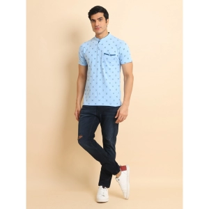 Generic Men's Casual Cotton Printed Mandarin Collar Half Sleeve T-Shirt (Skyblue)
