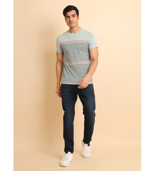 Men's Casual Cotton Printed Round Neck Half Sleeve T-Shirt (Grey)