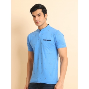 Generic Men's Casual Cotton Printed Mandarin Collar Half Sleeve T-Shirt (LightBlue)