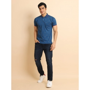 Generic Men's Casual Cotton Printed Polo Neck Half Sleeve T-Shirt (Blue)