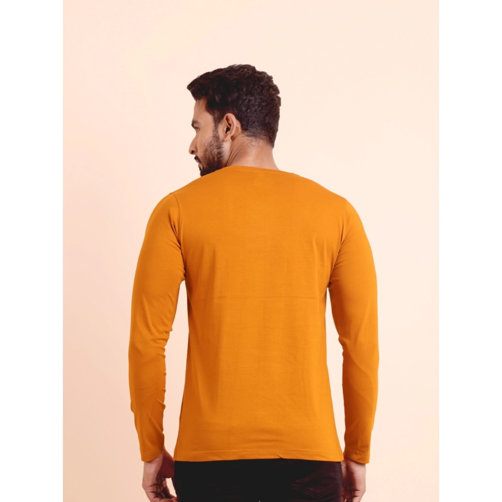 Men's Casual Cotton Solid V Neck Full Sleeve T-Shirt (Mustard) Men's Casual Cotton Solid V Neck Full Sleeve T-Shirt (Mustard)