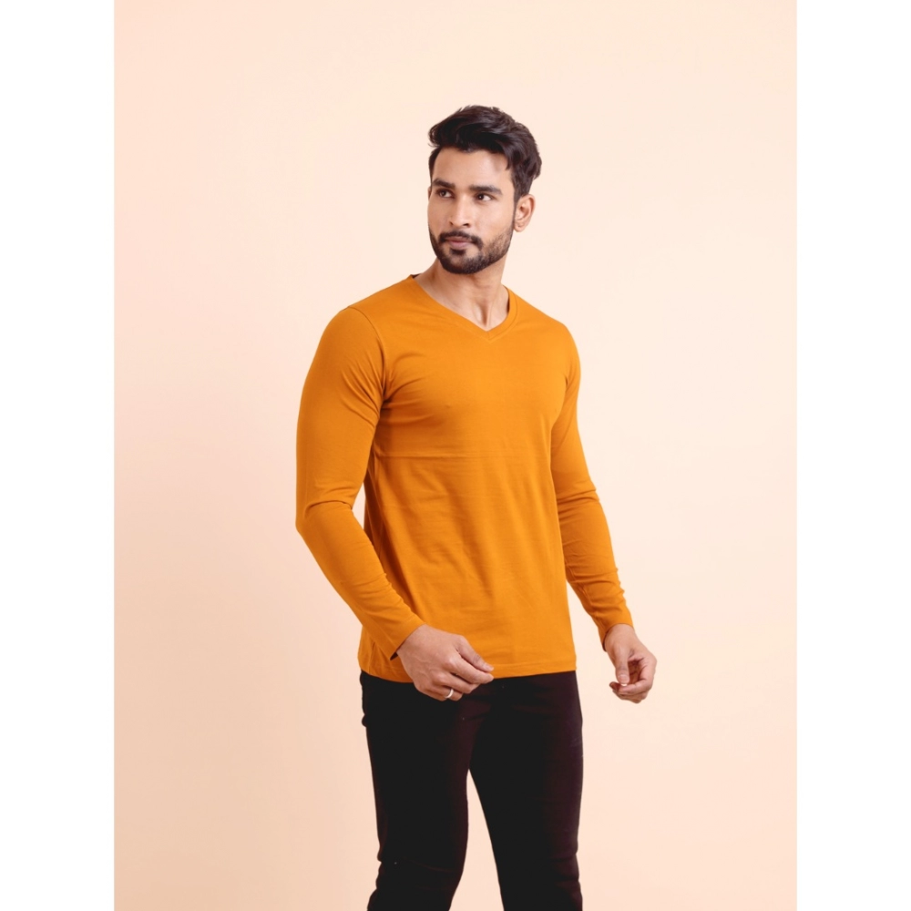 Men's Casual Cotton Solid V Neck Full Sleeve T-Shirt (Mustard) Men's Casual Cotton Solid V Neck Full Sleeve T-Shirt (Mustard)
