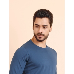 Generic Men's Casual Cotton Solid Round Neck Full Sleeve T-Shirt (Blue)