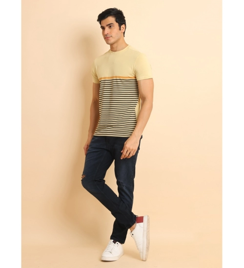 Men's Casual Cotton Printed Round Neck Half Sleeve T-Shirt (Brown)