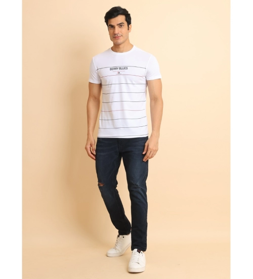 Men's Casual Cotton Printed Round Neck Half Sleeve T-Shirt (White)