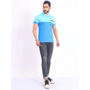 Generic Men's Casual Cotton Printed Polo Neck Half Sleeve T-Shirt (Skyblue)
