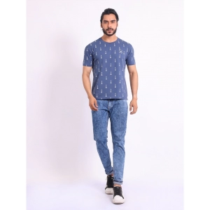 Generic Men's Casual Cotton Printed Round Neck Half Sleeve T-Shirt (Blue)