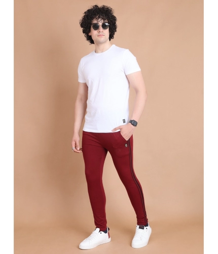 Men's Casual Cotton Striped Full Length Track Pant (Maroon)