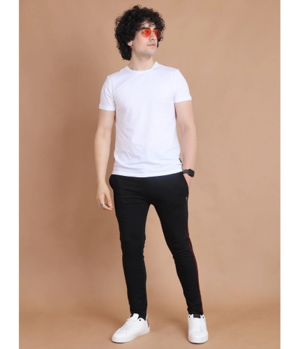 Men's Casual Cotton Striped Full Length Track Pant (Black)