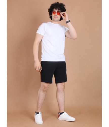 Men's Casual Cotton Striped Above knee Shorts (Black)