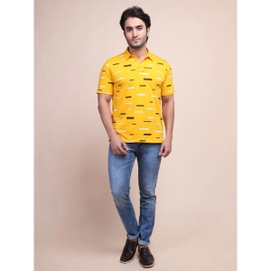 Generic Men's Casual Cotton Printed Polo Neck Half Sleeve T-Shirt (Turmeric)