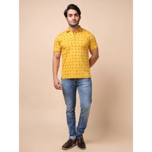 Generic Men's Casual Cotton Printed Polo Neck Half Sleeve T-Shirt (Mustard)