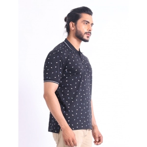 Generic Men's Casual Cotton Printed Polo Neck Half Sleeve T-Shirt (Black)