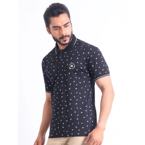 Generic Men's Casual Cotton Printed Polo Neck Half Sleeve T-Shirt (Black)