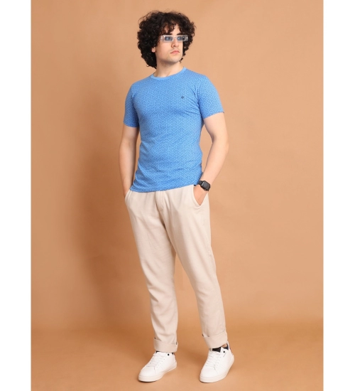 Men's Casual Cotton Printed Round Neck Half Sleeve T-Shirt (LightBlue)