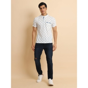 Generic Men's Casual Cotton Printed Mandarin Collar Half Sleeve T-Shirt (Offwhite)