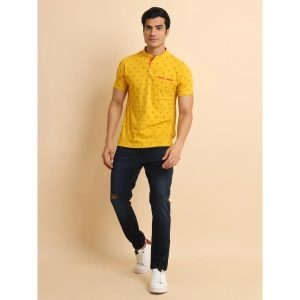 Generic Men's Casual Cotton Printed Mandarin Collar Half Sleeve T-Shirt (Mustard)