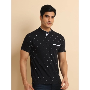 Generic Men's Casual Cotton Printed Mandarin Collar Half Sleeve T-Shirt (Black)