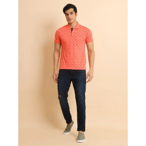 Generic Men's Casual Cotton Printed Polo Neck Half Sleeve T-Shirt (Orange)