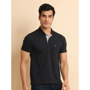 Generic Men's Casual Cotton Printed Polo Neck Half Sleeve T-Shirt (Black)