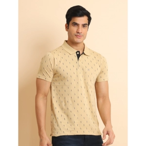 Generic Men's Casual Cotton Printed Polo Neck Half Sleeve T-Shirt (Beige)