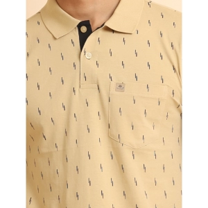 Generic Men's Casual Cotton Printed Polo Neck Half Sleeve T-Shirt (Beige)
