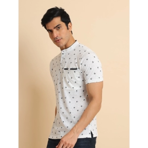 Generic Men's Casual Cotton Printed Mandarin Collar Half Sleeve T-Shirt (Offwhite)