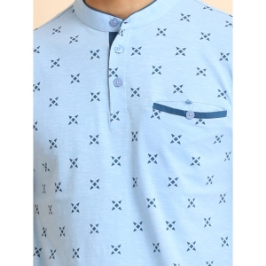 Generic Men's Casual Cotton Printed Mandarin Collar Half Sleeve T-Shirt (Skyblue)