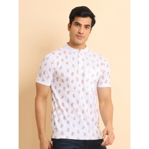 Generic Men's Casual Cotton Printed Mandarin Collar Half Sleeve T-Shirt (White)