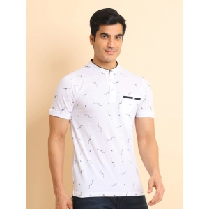 Generic Men's Casual Cotton Printed Mandarin Collar Half Sleeve T-Shirt (White)