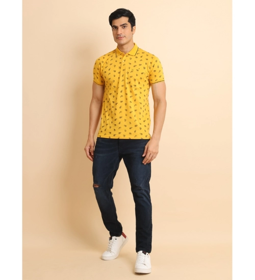 Men's Casual Cotton Printed Polo Neck Half Sleeve T-Shirt (Mustard)