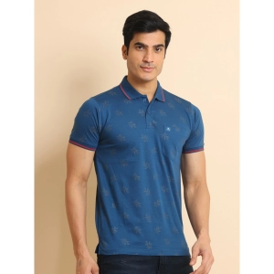 Generic Men's Casual Cotton Printed Polo Neck Half Sleeve T-Shirt (Blue)