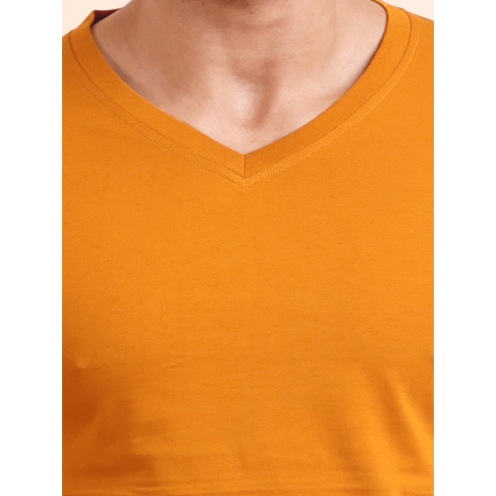 Men's Casual Cotton Solid V Neck Full Sleeve T-Shirt (Mustard) Men's Casual Cotton Solid V Neck Full Sleeve T-Shirt (Mustard)