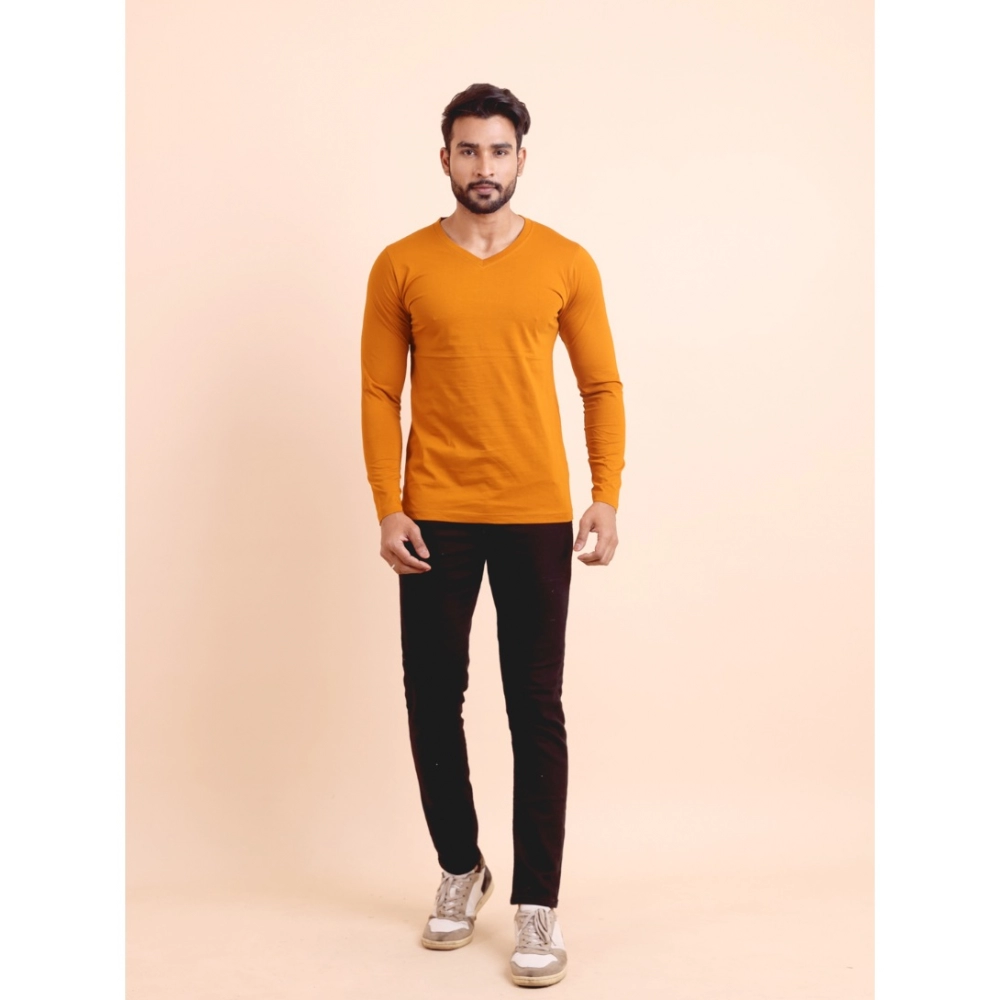 Men's Casual Cotton Solid V Neck Full Sleeve T-Shirt (Mustard) Men's Casual Cotton Solid V Neck Full Sleeve T-Shirt (Mustard)