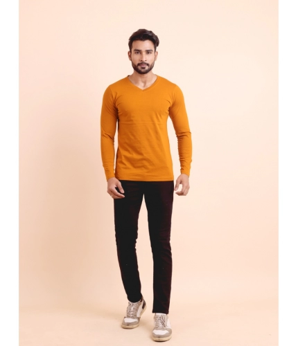 Men's Casual Cotton Solid V Neck Full Sleeve T-Shirt (Mustard) Men's Casual Cotton Solid V Neck Full Sleeve T-Shirt (Mustard)
