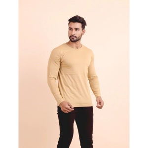 Generic Men's Casual Cotton Solid Round Neck Full Sleeve T-Shirt  (Beige)