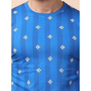 Generic Men's Casual Cotton Printed Round Neck Full Sleeve T-Shirt (Blue)
