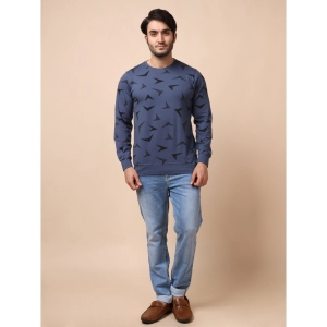 Generic Men's Casual Cotton Printed Round Neck Full Sleeve T-Shirt (Blue)