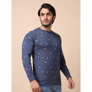 Generic Men's Casual Cotton Printed Round Neck Full Sleeve T-Shirt (Blue)