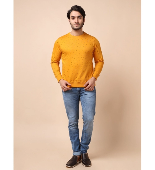 Men's Casual Cotton Printed Round Neck Full Sleeve Sweat T-Shirt (Mustard)