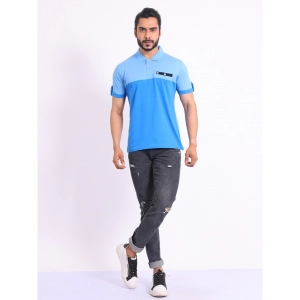 Generic Men's Casual Cotton Printed Polo Neck Half Sleeve T-Shirt (Blue)
